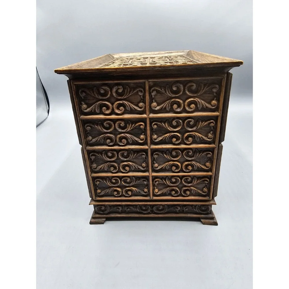 Vintage 70s Lerner Ornate Plastic Jewelry Office Sewing‎ Box 2 Drawers Made USA